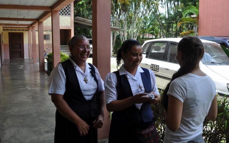 Sr. Presentación Aguilar, left, and Sr. Maria de Rosario Soriano in Arizona, Honduras, are members the Messengers of the Immaculate community. They were activists opposed to a mine in the nearby town of Nueva Esperanza. (GSR photo / J. Malcolm Garcia)