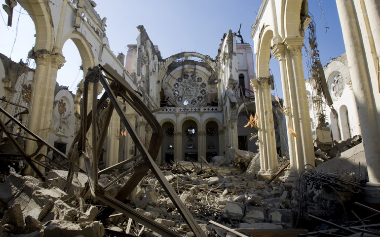 The remains of the Catholic cathedral of Port-au-Prince, Haiti, after the Jan. 12, 2010, earthquake that killed more than 200,000 people. (CNS/United Nations/Marco Dormino)