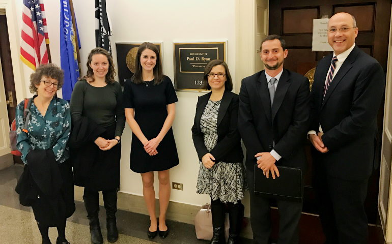 Members of the Catholic Climate Covenant stand outside Speaker of the House Rep. Paul Ryan’s office after meeting with his staff Nov. 15. (Courtesy of Catholic Climate Covenant)