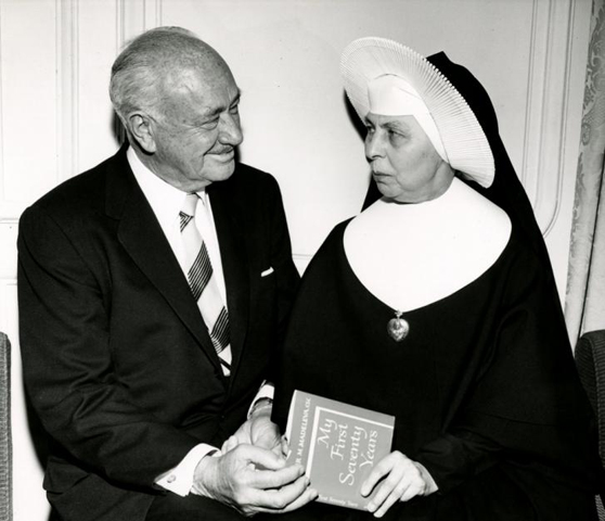Conrad N. Hilton with Sr. Wolff in Chicago, 1959. (Courtesy of Saint Mary's College archives)