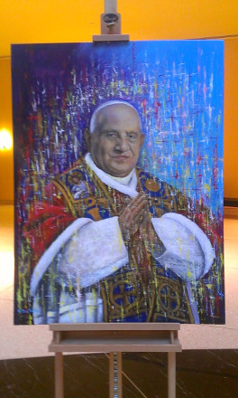 Portrait of Pope John XXIII by artist Luis Peralta on display Wednesday at the gala honoring Archbishop Timothy Broglio. (Joshua J. McElwee)