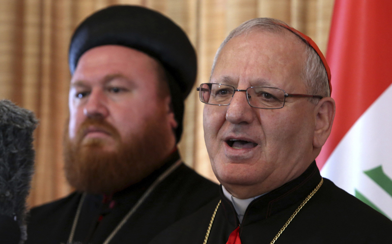 Chaldean Patriarch Louis Sako of Baghdad speaks during a news conference Tuesday in Irbil, Iraq. (CNS/Reuters)