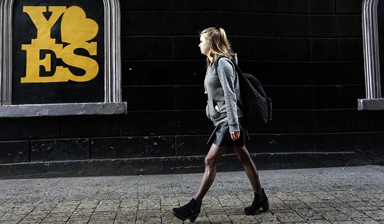 A poster supporting the Yes vote is displayed May 19 in the Dame Street area of Dublin. (RNS/Reuters/Cathal McNaughton)