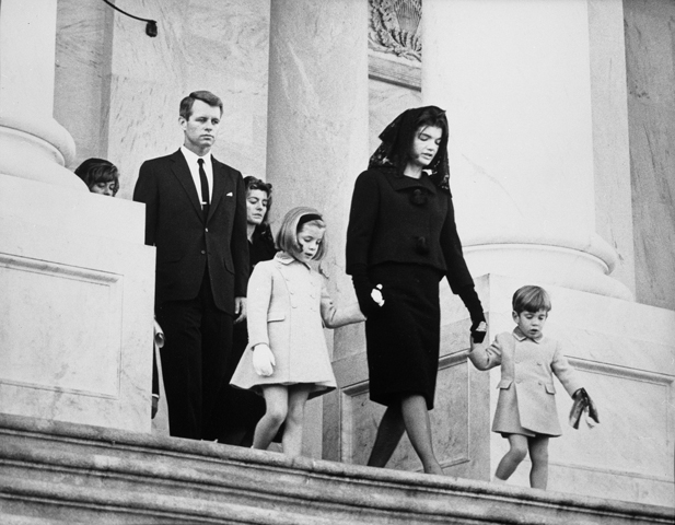From left, Robert F. Kennedy, Caroline Kennedy, first lady Jacqueline Kennedy and John F. Kennedy Jr. leave the U.S. Capitol on Nov. 24, 1963. The following day, a funeral Mass was celebrated for President John F. Kennedy at the Cathedral of St. Matthew the Apostle in Washington. (CNS/Abbie Rowe, National Parks Service, courtesy John F. Kennedy Presidential Library and Museum) 