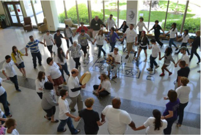 Dominican Br. Joe Kilikevice, seen here, center, leading a paryer dance, says such rituals can "awaken a powerful, experiential response that takes people beyond what a verbal recitation does." (Photo courtesy Br. Joe Kilikevice)