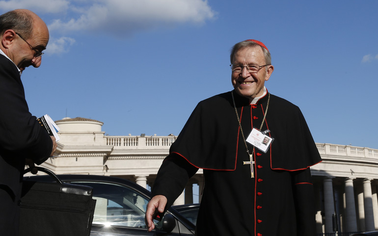 German Cardinal Walter Kasper arrives for the concluding session of the extraordinary Synod of Bishops on the family Oct. 18 at the Vatican. (CNS/Paul Haring) 