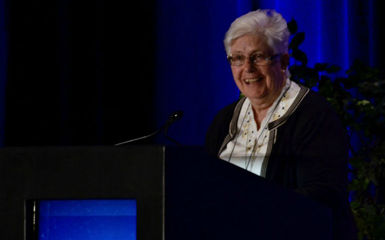 Sr. Pat Murray of the Institute of the Blessed Virgin Mary, the executive director of the International Union of Superiors General, gives the keynote address Aug. 14 at the Leadership Conference of Women Religious annual assembly in Scottsdale, Arizona. (GSR photo/Dan Stockman)