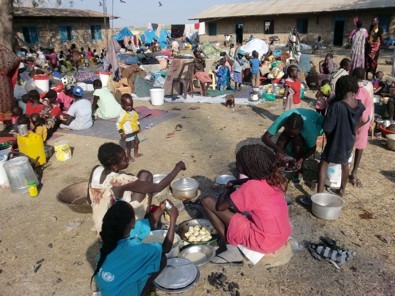 A scene at the camp in Malakal, where internal displaced persons await the rainy season that makes life even more difficult in South Sudan. (Courtesy of Br. Bill Firman)