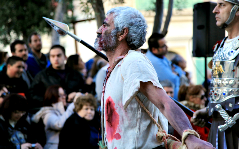 Barabbas is portrayed in a Good Friday procession in Zebbug, Malta, on April 18, 2014. (Wikimedia Commons/Frank Vincentz)