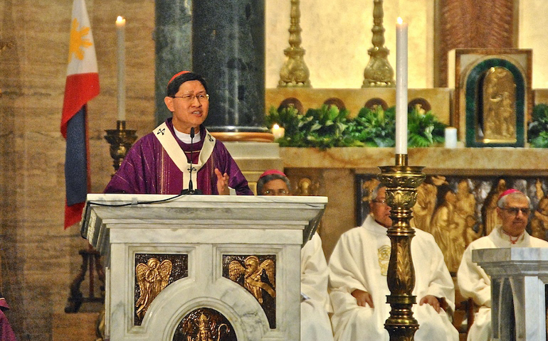 Cardinal Luis Tagle celebrates Mass on Wednesday at the restored Manila cathedral. (N.J. Viehland)  
