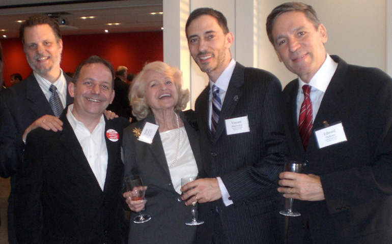 From left: Thomas Moulton; Moulton's husband, Brendan Fay;  Edie Windsor; Vincent Maniscalco  and Edward DeBonis. The four men are members of the New York City chapter of DignityUSA.