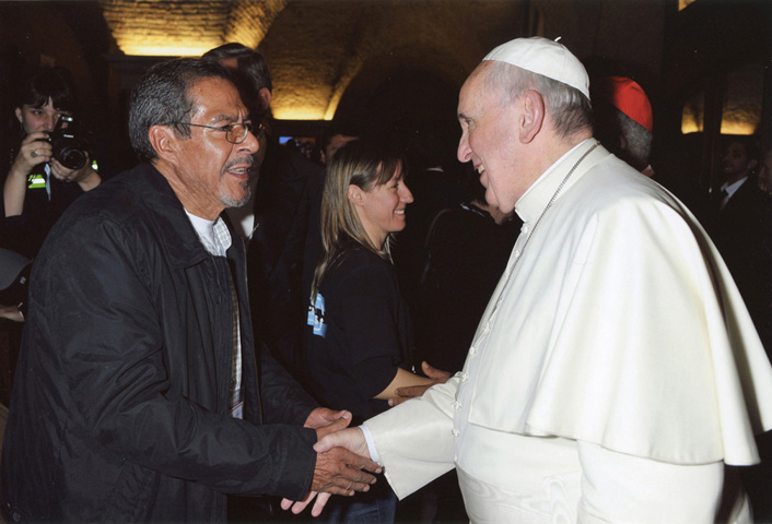 Carolos Marentes of El Paso, Texas, greets Pope Francis at the Vatican (CNS/L'Osservatore Romano)