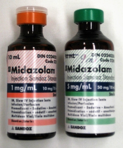 Vials of Injectable midazolam (Wikimedia Commons/James Heilman, MD)