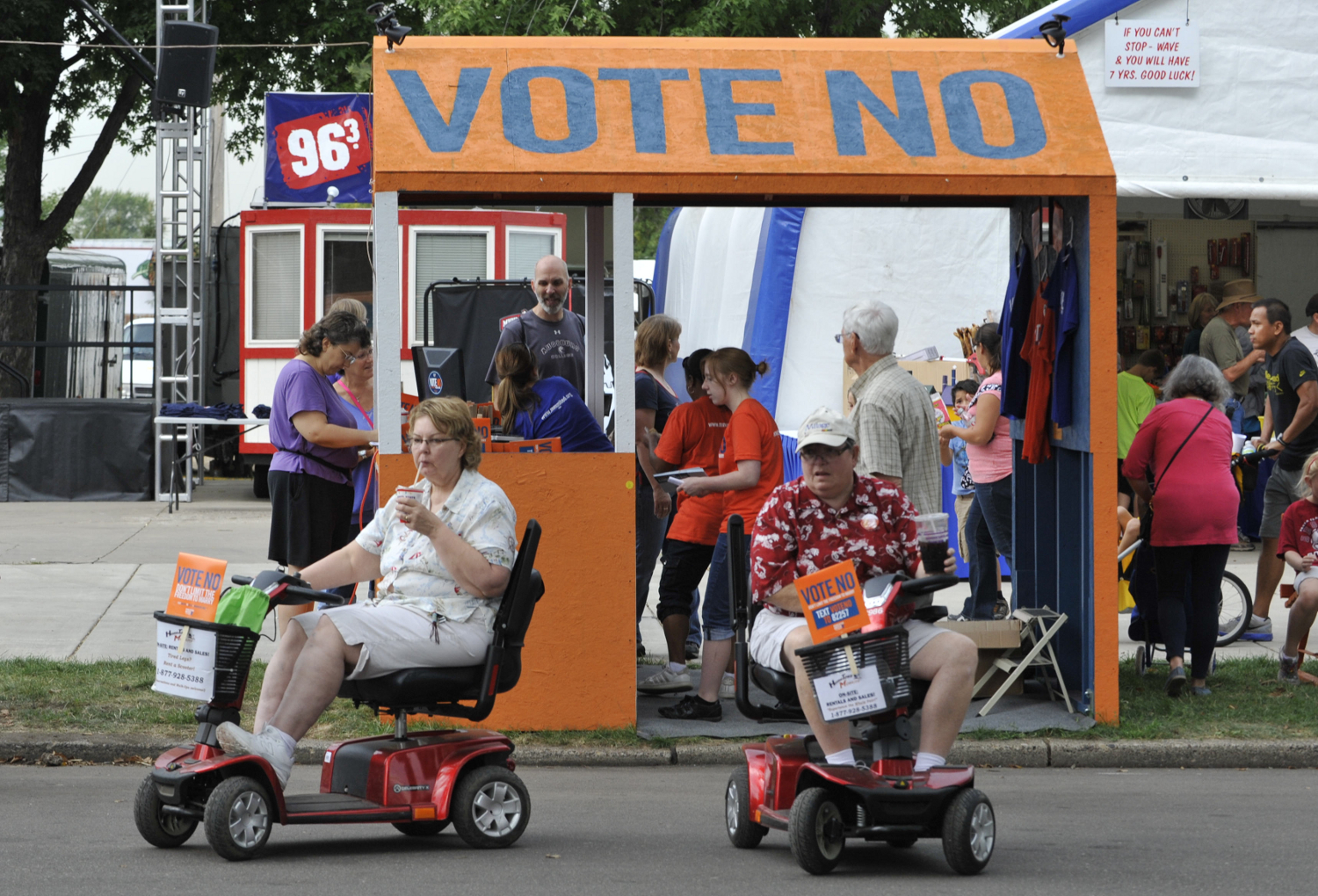 On Aug. 23 in Falcon Heights, a Minnesota State Fair booth calls for a no vote on a state amendment banning gay marriage. (AP Photo/Jim Mone)