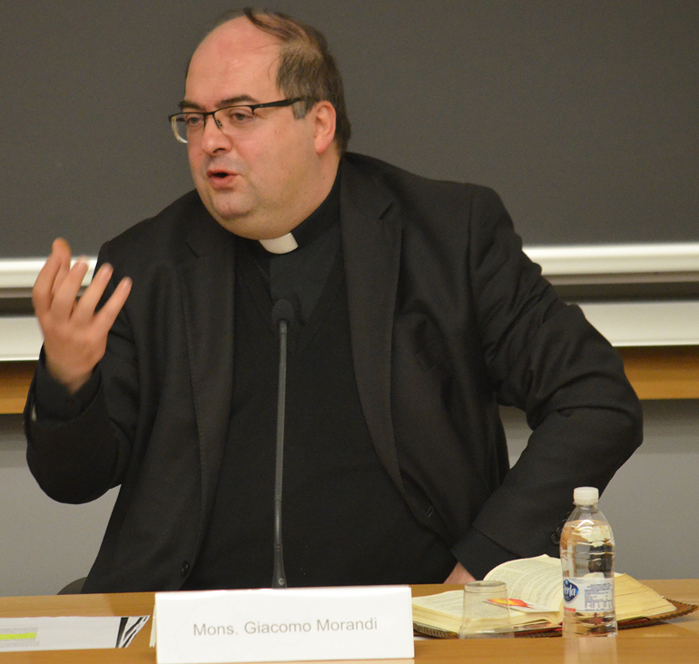 Msgr. Giacomo Morandi speaks at a conference at the Pontifical Gregorian University in December 2016 (Photo courtesy of the Pontifical Gregorian University)
