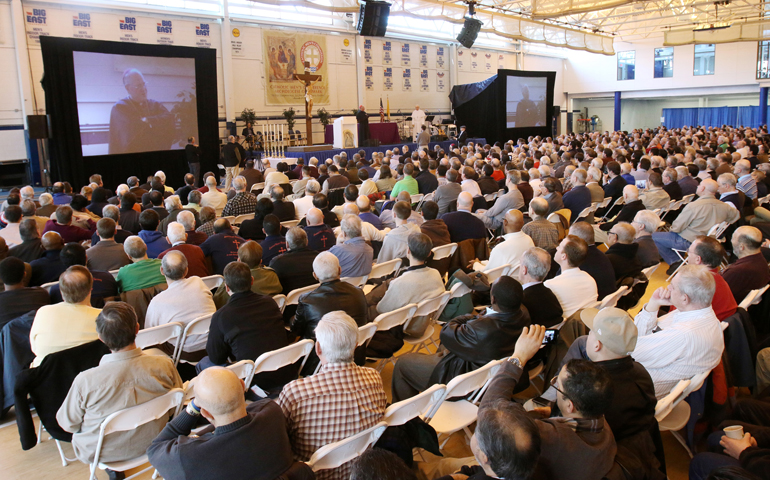 Catholic Men's Conference participants listen to Cardinal Timothy Dolan of New York on Saturday at Seton Hall University in New Jersey. (CNS/Jerry McCrea)