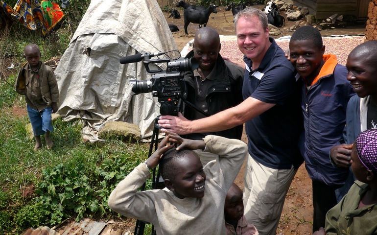 Fr. Eddie Siebert, S.J. filming in the Democratic Republic of Congo.  (Photo by Jennifer Smith-Mayo) 
