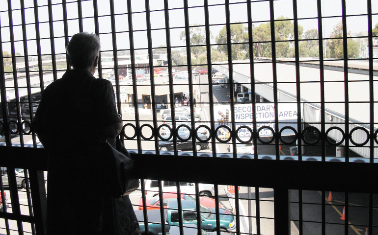 Sr. Ann Durst of the Society of the Holy Child Jesus at the San Ysidro port of entry, the land border crossing between San Diego, California, and Tijuana, Mexico, in San Diego, in an undated photo (Provided photo)