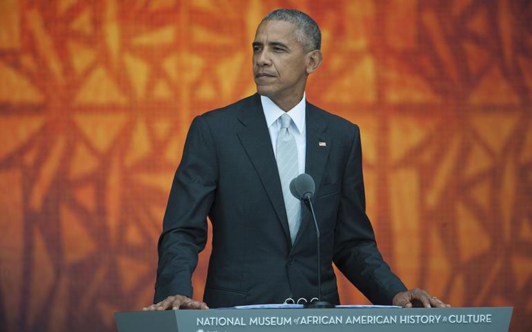 President Barack Obama speaks at the dedication of the Smithsonian National Museum of African American History and Culture, on Sept. 24, 2016. (Leah L. Jones for NMAAHC)