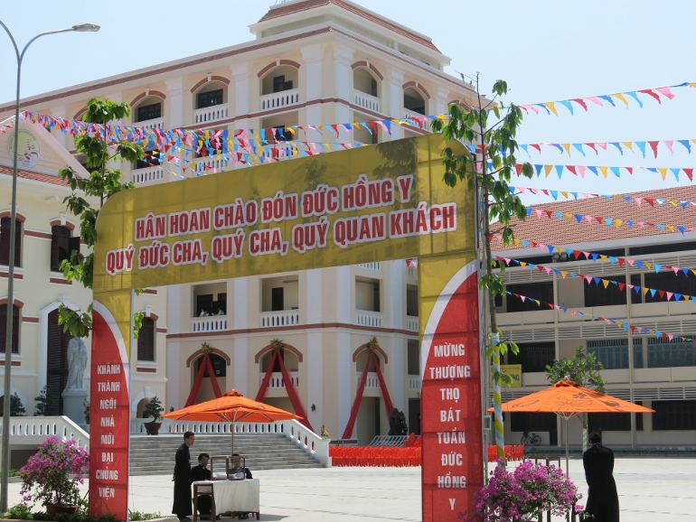 St. Joseph Major Seminary is decorated with a colorful gate and flags on its inauguration March 22. (Joachim Pham)