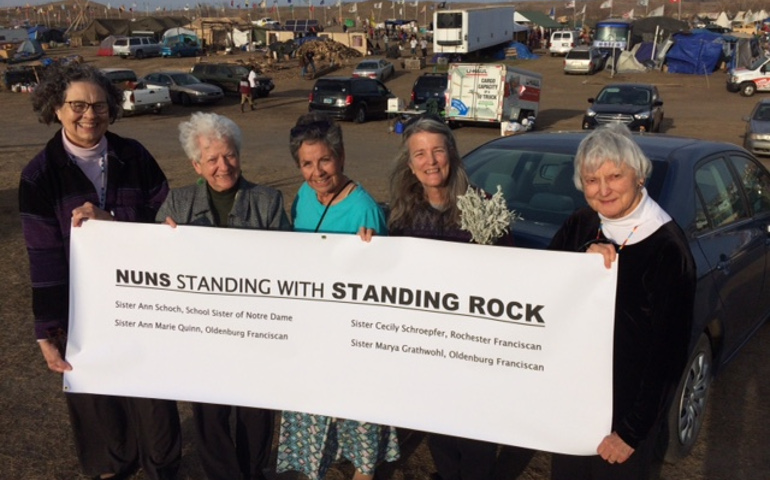 From left to right are Franciscan Sr. Marya Grathwohl; Sr. Ann Schoch, School Sister of Notre Dame; Loretta Bad Heart Bear, Standing Rock Lakota and Franciscan Srs. Ann Marie Quinn and Cecily Schroepfer. (Provided photo)