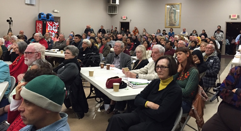 The monthly A Faith That Does Justice meetings on social justice issues are filling the parish hall of San Diego's Our Lady of Guadalupe Parish. (Courtesy of Our Lady of Guadalupe Parish)