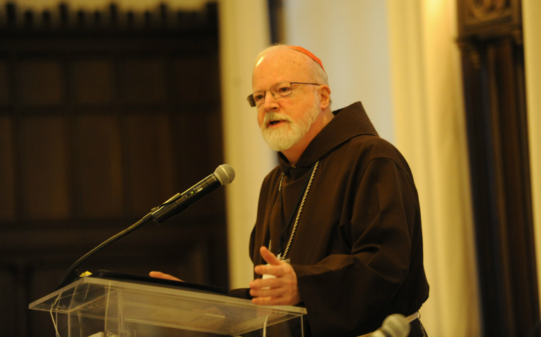 Cardinal Sean O'Malley of Boston addresses the symposium "Erroneous Autonomy: The Dignity of Work" organized by the Institute for Policy Research and Catholic Studies at The Catholic University of America, Washington, D.C., Jan. 10 (Courtesy of The Catholic University of America.)