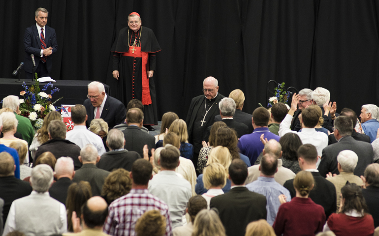 Cardinal Raymond Burke, Feb. 10 at St. James Academy in Lenexa, Kan. (NCR photo/George Goss)