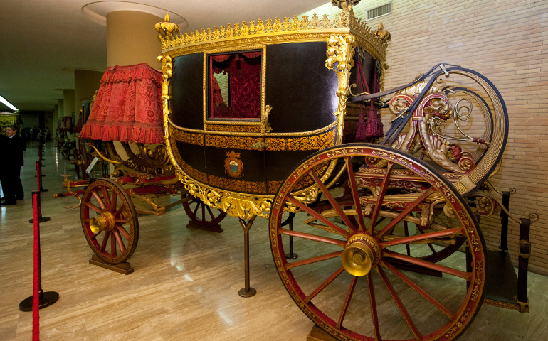 A Gala Berlin carriage, made around 1825 during the pontificate of Pope Leo XII, is on display at the Vatican Museums. (CNS/Paul Haring) 