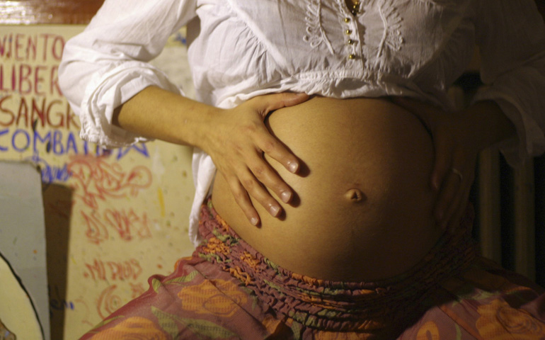 A pregnant woman touches her stomach at her home in Buenos Aires, Argentina. (CNS/Reuters)