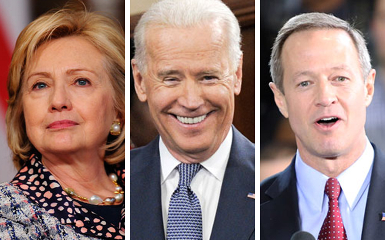 From left: Hillary Clinton, Vice President Joe Biden, Gov. Martin O'Malley (Newscom photos)