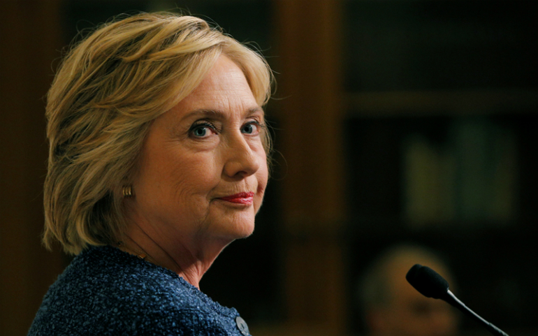 Democratic presidential candidate Hillary Clinton speaks to reporters after holding a "National Security Working Session" with national security advisers in New York on Sept. 9, 2016. (Courtesy of Reuters/Brian Snyder) 