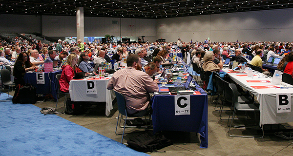 The 221st General Assembly meeting of the Presbyterian Church (USA) in Detroit in June 2014 (RNS/PCUSA/Danny Bolin)