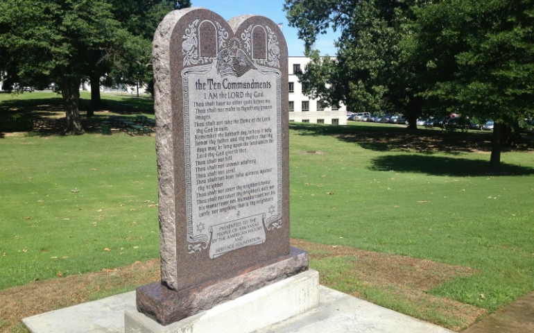A statue of the Ten Commandments is seen after it was installed June 27, 2017, on the grounds of the state Capitol in Little Rock, Arkansas. (Steve Barnes/REUTERS)