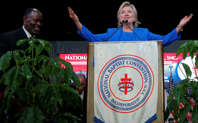 Hillary Clinton speaks to the National Baptist Convention annual session on Sept. 8, in Kansas City, Mo. (Photo courtesy of Brian Snyder/Reuters)