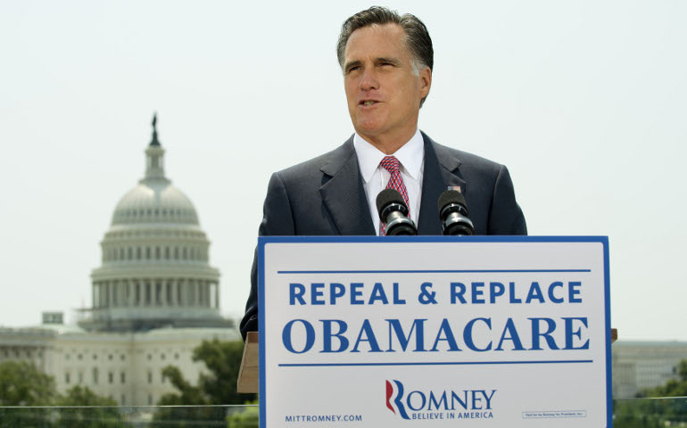 Republican presidential candidate Mitt Romney delivers remarks on the Affordable Care Act in Washington on June 28 after the Supreme Court upheld a majority of the law. (UPI/Kevin Dietsch) 