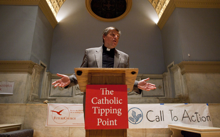 Austrian Catholic priest Helmut Schüller speaks Tuesday at Judson Memorial Church in New York to kick off his "Catholic Tipping Point" tour of the United States. (Ramin Talaie)
