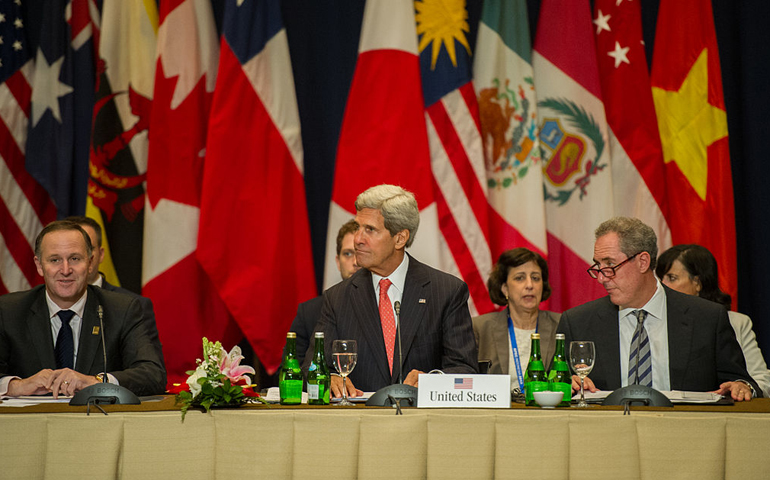 U.S. Secretary of State John Kerry participates in a meeting with nations' leaders discussing the Trans-Pacific Partnership Oct. 8, 2013, in Bali, Indonesia. (State Department/William Ng)