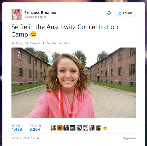 On June 20, Breanna Mitchell posted a selfie on the grounds of the Auschwitz Concentration Camp. (RNS/Courtesy Breanna Mitchell)