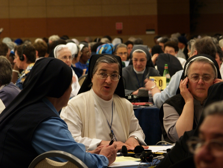 Sisters listen and discuss during a session at the plenary meeting of the International Union of Superiors General in Rome May 3. (NCR photo/Robyn J. Haas)