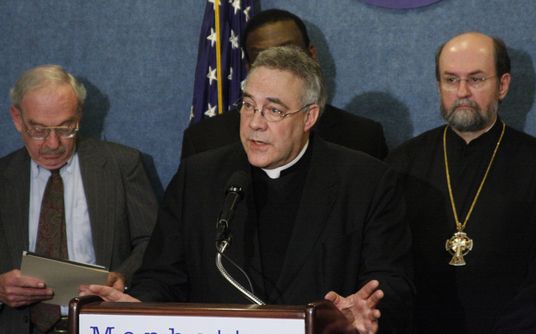 Fr. Robert Sirico, founder of the Acton Institute, speaks about the "Manhattan Declaration: A Call of Christian Conscience" document Nov. 20 at the National Press Club in Washington. (CNS/Daniel Sone) 
