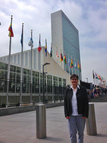 Franciscan Missionary of Mary Sr. Odile Coirier outside of the United Nations in New York City (Kelly Litt)