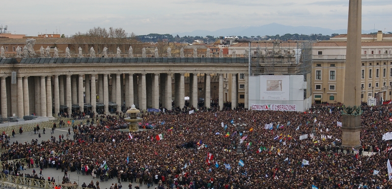 A view of the some 300,000 member crowd in St. Peter's Square for Pope Francis' first Angelus blessing March 17. (NCR photo/Joshua J. McElwee)