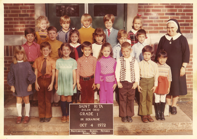 Eddie Siebert (back row, red tie) and his first-grade classmates at St. Rita's