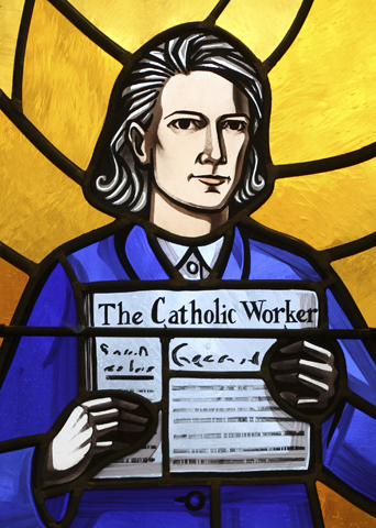 Dorothy Day is depicted in a stained-glass window at Our Lady Help of Christians Church in the Staten Island borough of New York. (CNS/Gregory A. Shemitz)