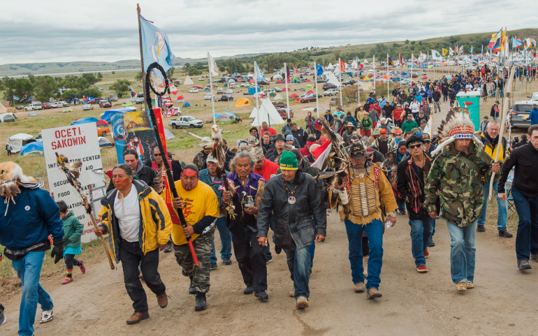 Protesters demonstrate near the Standing Rock Sioux reservation in Cannon Ball, N.D., Sept. 9 against the construction of Energy Transfer Partners' Dakota Access Pipeline. (Newscom/Reuters/File Photo/Andrew Cullen)