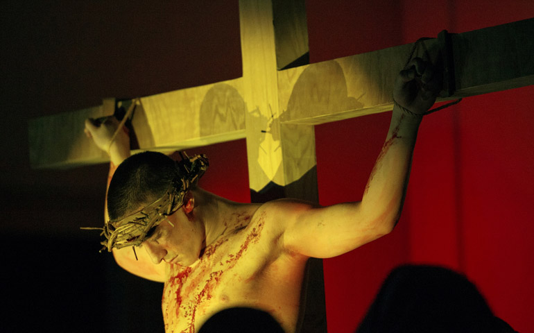 Ben Cacciaglia, 18, plays the role of Jesus during a living Stations of the Cross performance Feb. 27 at St. Patrick's Church in Moravia, N.Y. (CNS/Catholic Courier/Mike Crupi)