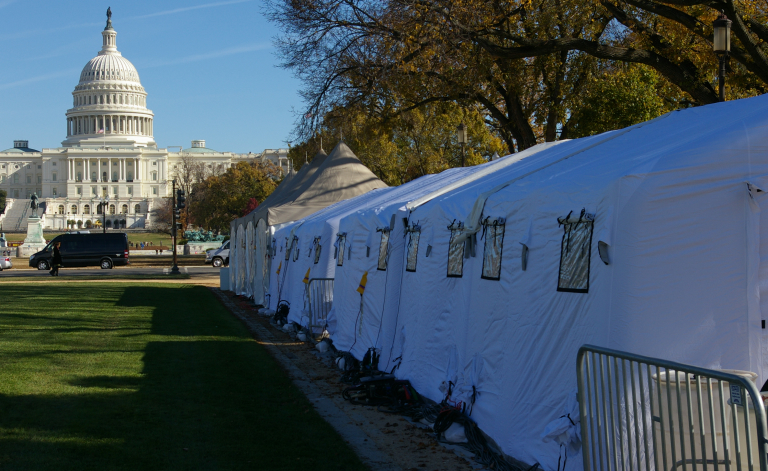 The "Fast for Families" tents are seen on the National Mall Thursday, blocks away from the U.S. Capitol. (NCR photos/Joshua J. McElwee)