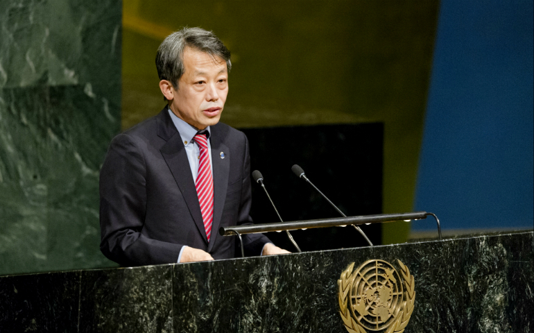 Kim Won-soo, U.N. high representative for disarmament affairs, addresses the opening of a U.N. conference on nuclear weapons March 27 in New York City. (UN Photo / Rick Bajornas)