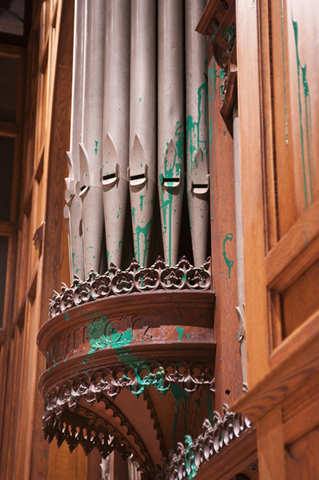 The Bethlehem Chapel and Organ at the Washington National Cathedral were defaced with green paint Monday afternoon. (Photo courtesy Washington National Cathedral)